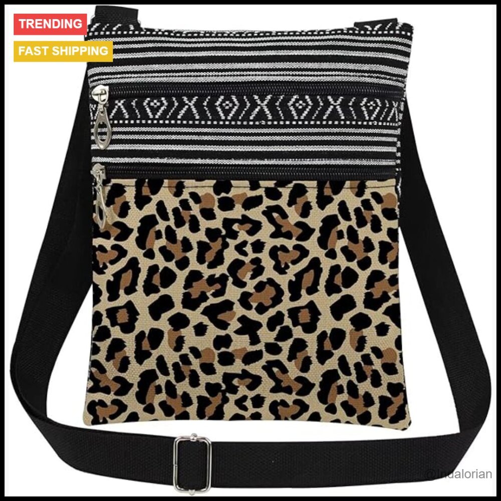 Leopard Print Crossbody Bag Adjustable Strap Minimal Chic Messenger Purse